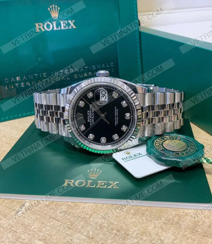 repliche rolex - Datejust 36mm acciaio nero con brillantini - rolex replica