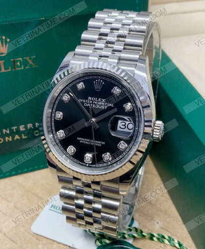 repliche rolex - Datejust 36mm acciaio nero con brillantini - rolex replica