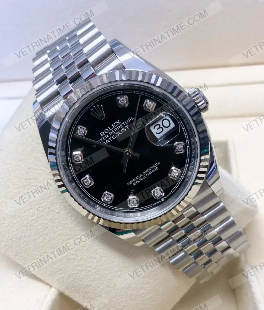 repliche rolex - Datejust 36mm acciaio nero con brillantini - rolex replica