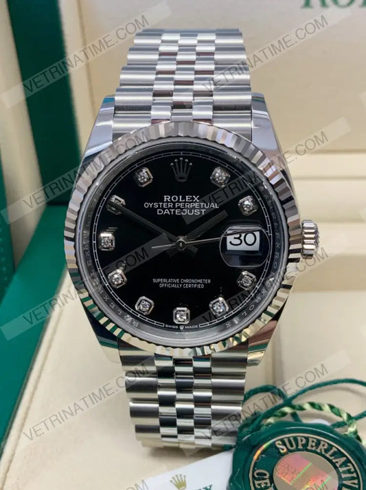 repliche rolex - Datejust 36mm acciaio nero con brillantini - rolex replica